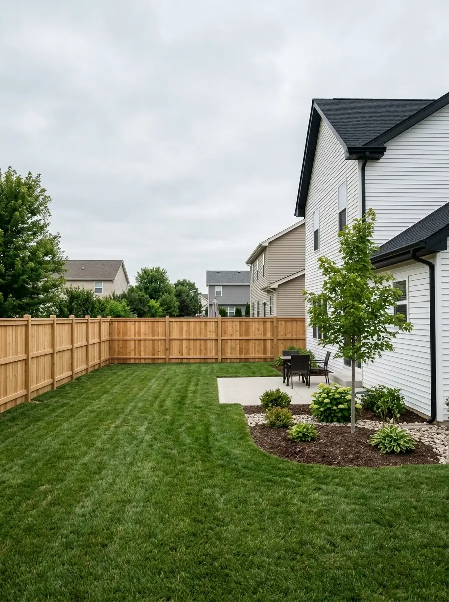 Cedar privacy fence installed in a Northern Illinois backyard